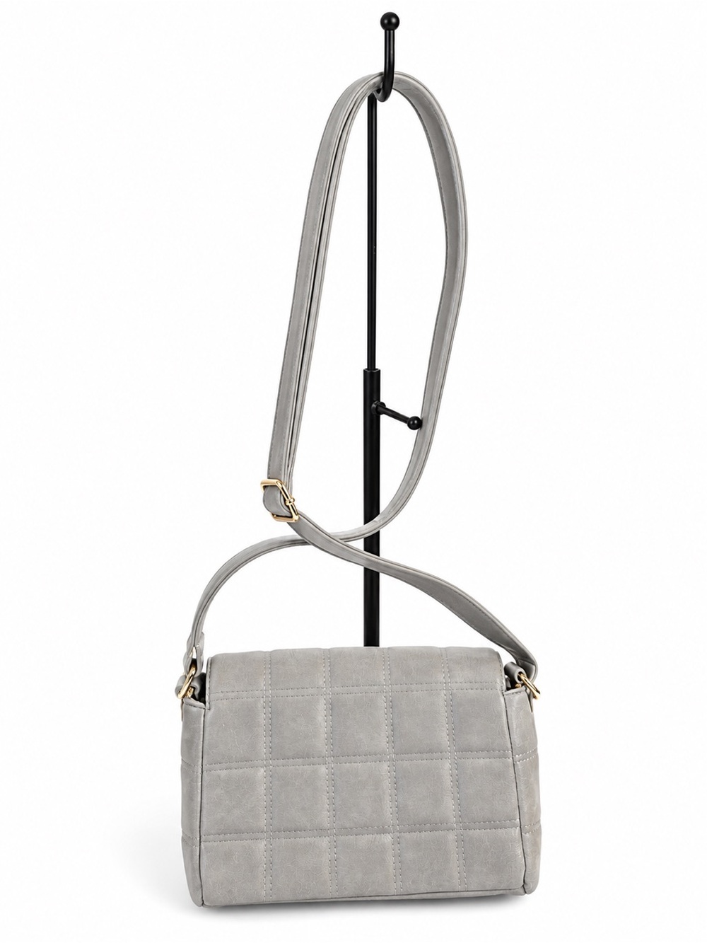 Quilted Gray Crossbody Bag with Adjustable Strap